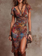 Plisseret Midikjole med V-udskæring