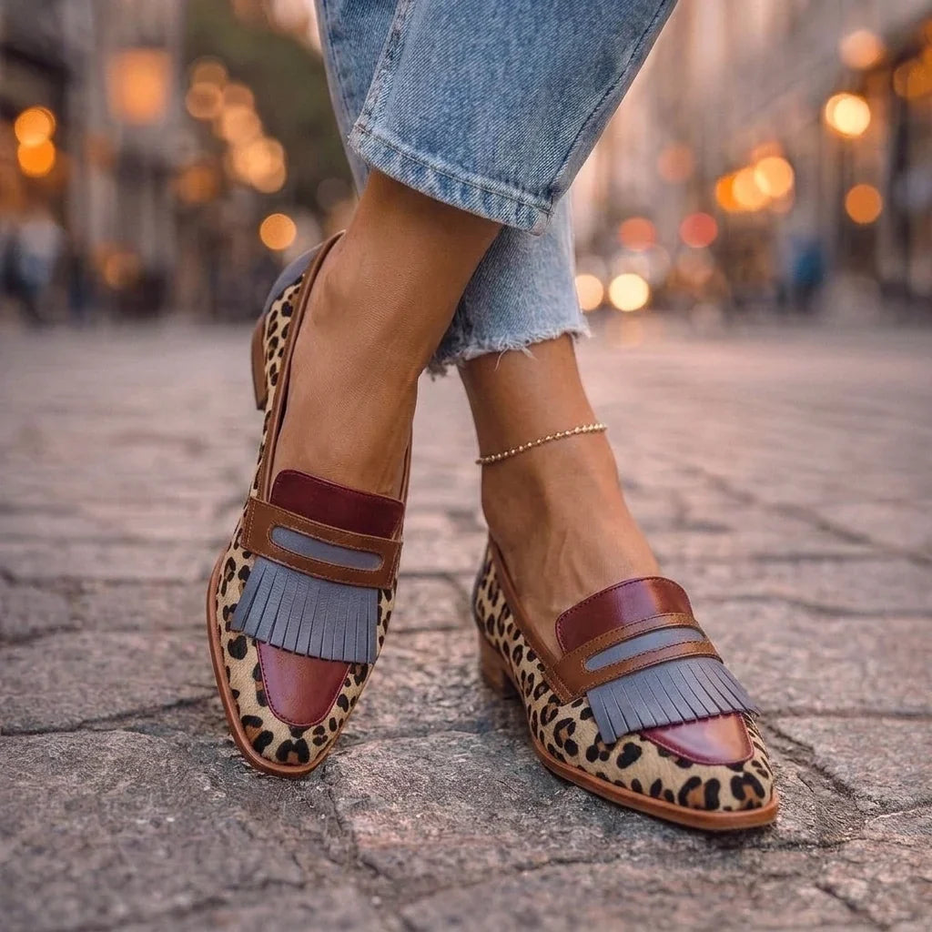 Bianca Loafers med Frynser og Leopardprint