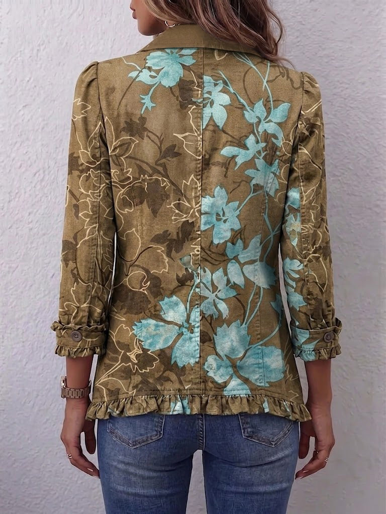 Sundara | Boho-jakke med Flæser og Nedtonet Vintage Blomsterprint