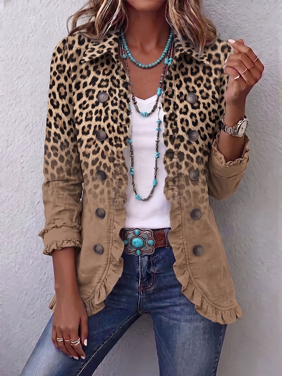 Tawny | Vintage Ombré Leopard-jakke med Flæser