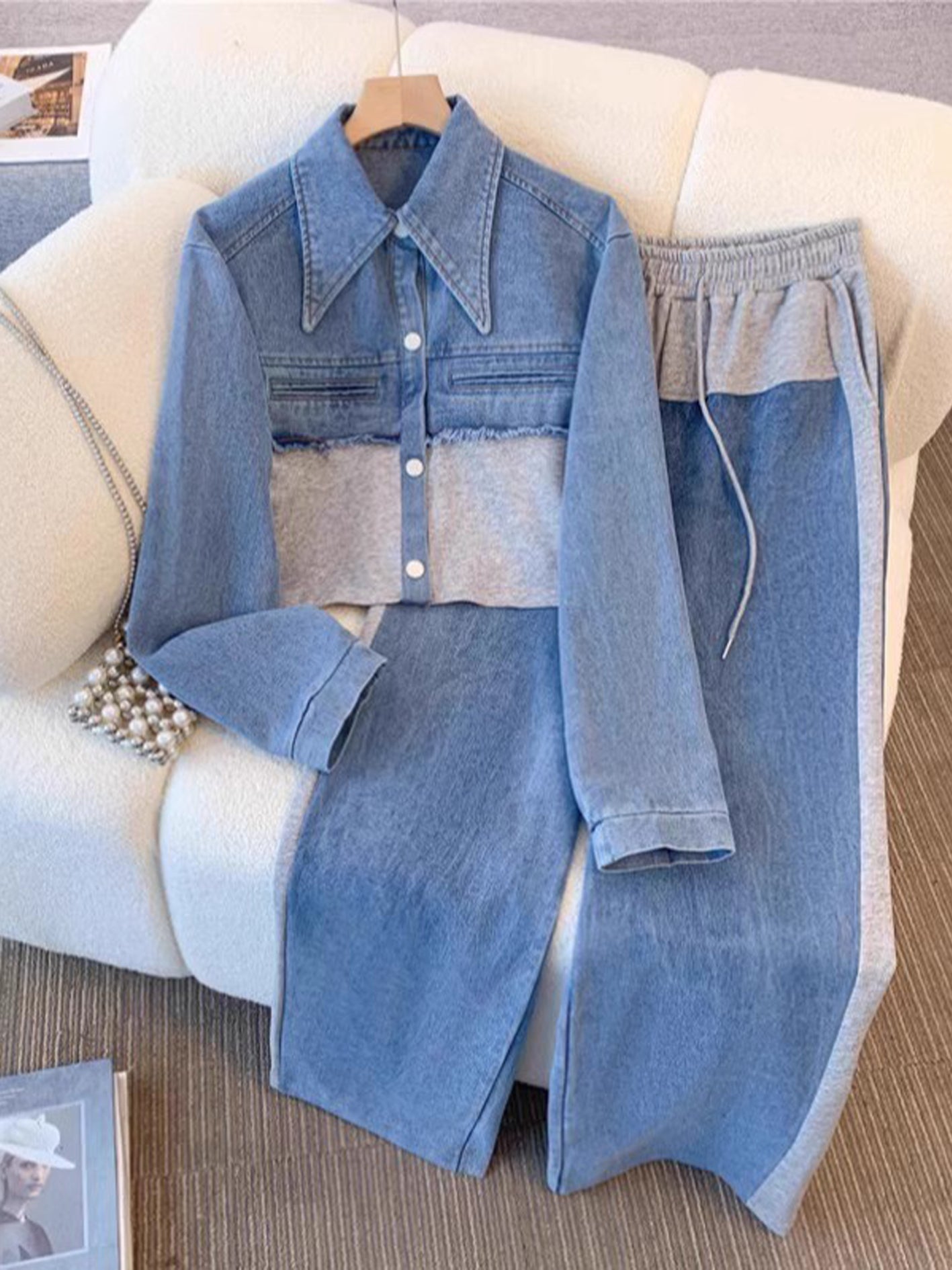 Holbrook | Cropped Colorblock-jakke med Bukser med Vide Ben (Sæt)