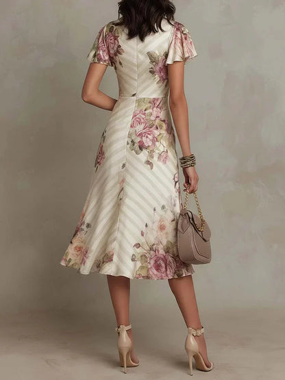 Anja | Rynket slå om-midikjole med elegant blomsterprint