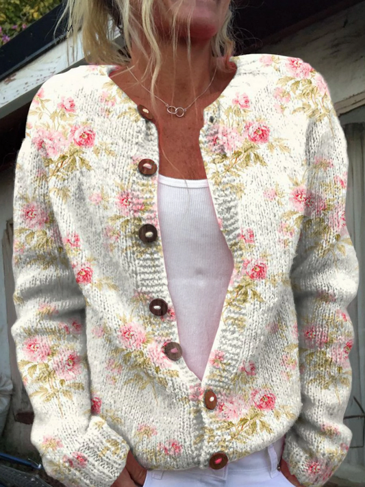 Kerensa™ | Vintage Strikcardigan med Blomster