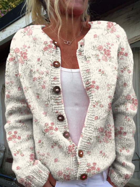 Evanthea™ | Vintage Strikcardigan med Blomster