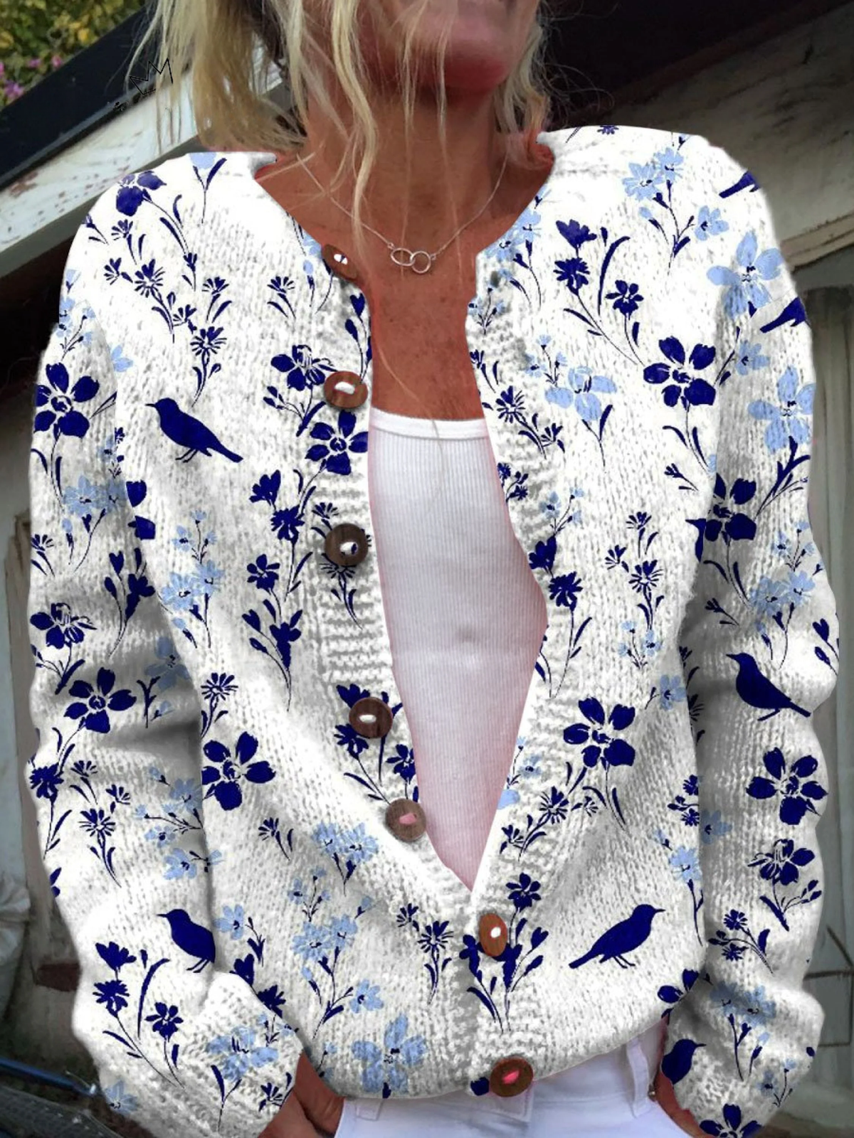 Vynora™ | Vintage Cardigan med Blomster- og Fugleprint og Knapper