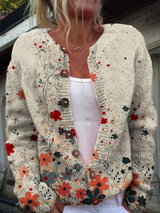 Sabrina™ | Vintage Strikcardigan med Blomster