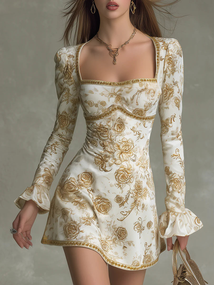 Thyra | Minikjole i velour med vintage rosenprint