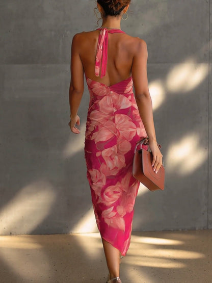 Esther | Ærmeløs bodycon-kjole med fuchsia blomsterprint