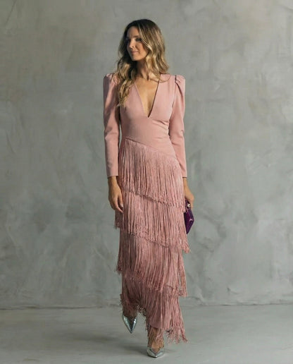 Vivian | Elegant midikjole med frynseærmer