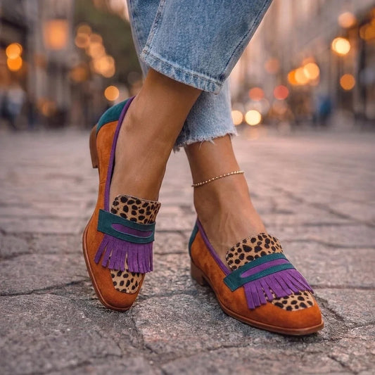 Bianca Loafers med Frynser og Leopardprint
