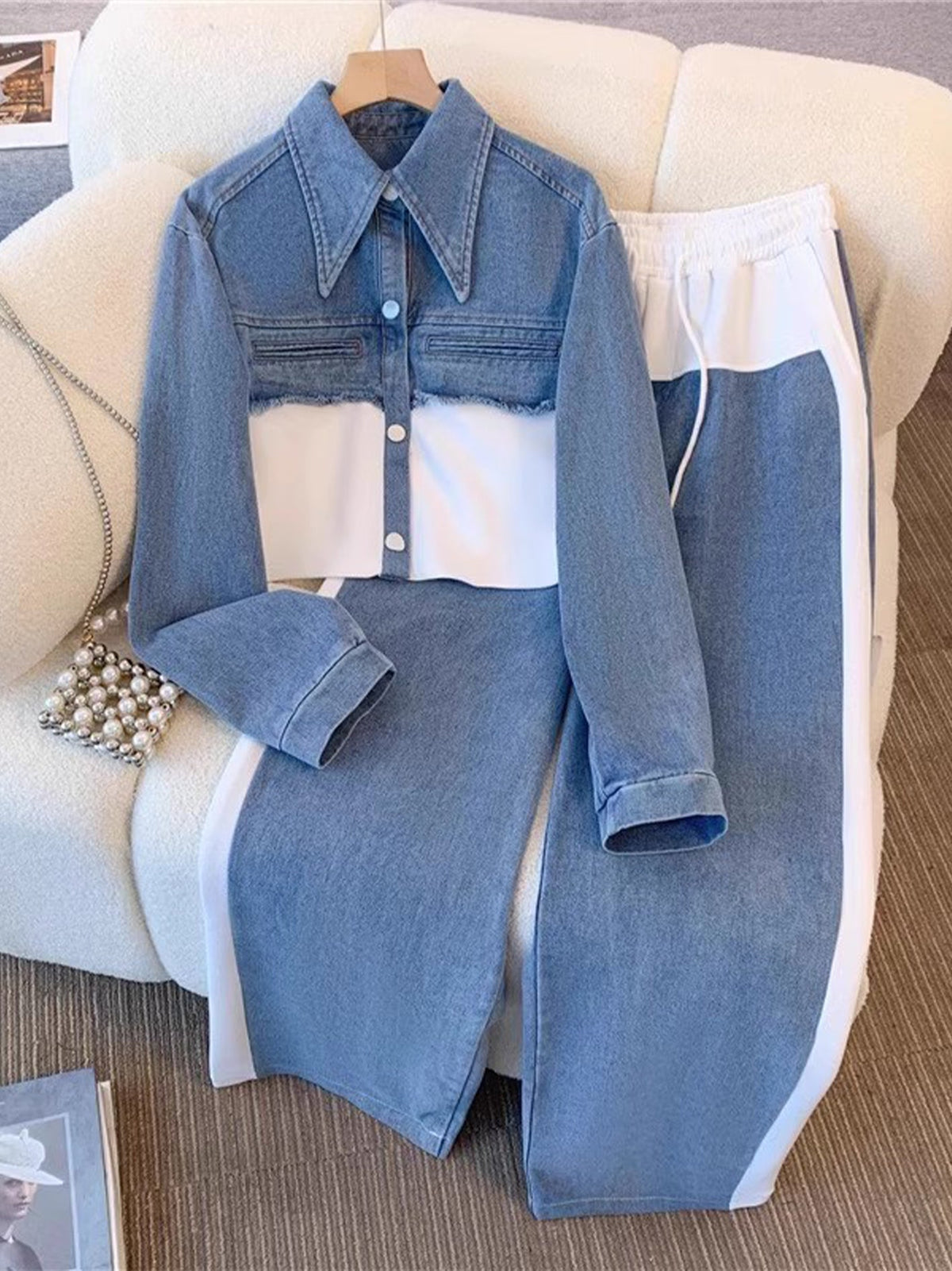 Holbrook | Cropped Colorblock-jakke med Bukser med Vide Ben (Sæt)