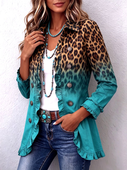 Elspeth | Ombré Leopard-blazer med Flæsekant