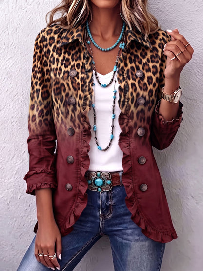 Elspeth | Ombré Leopard-blazer med Flæsekant