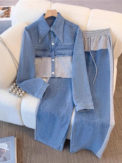 Holbrook | Cropped Colorblock-jakke med Bukser med Vide Ben (Sæt)