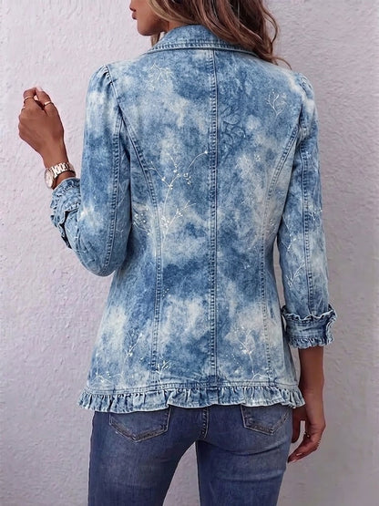 Jemison | Boho-jakke med Nedtonet Vintage Botanisk Print og Flæser