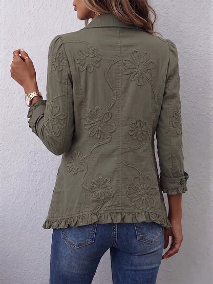 Kamberly | Boho-Chic Jakke med Blomstermønster og Flæsekant