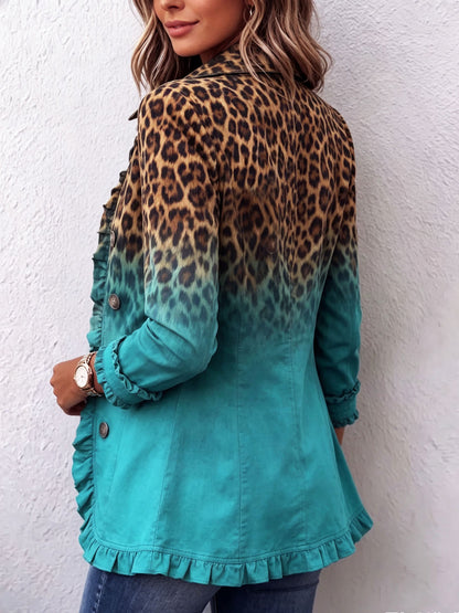 Elspeth | Ombré Leopard-blazer med Flæsekant