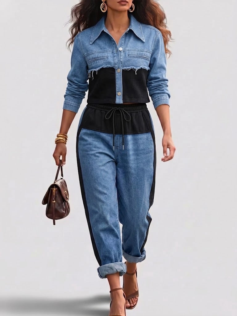 Holbrook | Cropped Colorblock-jakke med Bukser med Vide Ben (Sæt)
