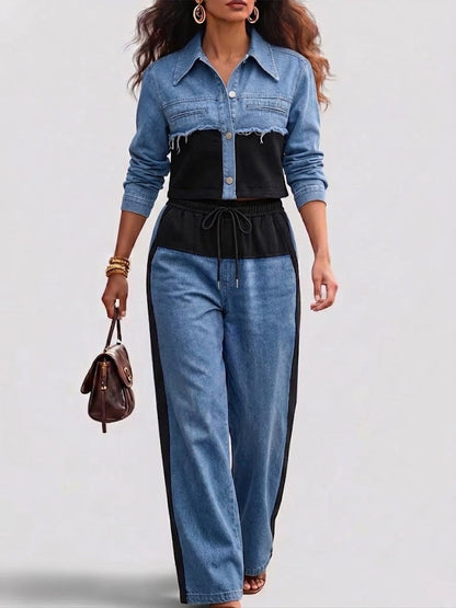 Holbrook | Cropped Colorblock-jakke med Bukser med Vide Ben (Sæt)