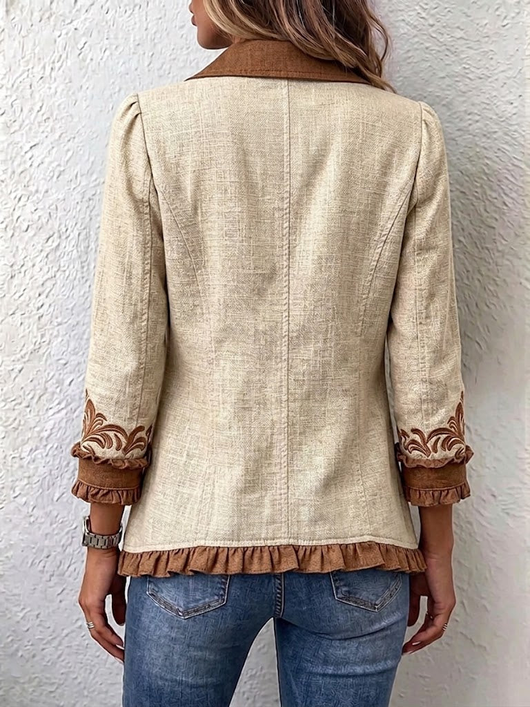 Dawncroft | Boho Vintage Jakke med Blomsterprint og Flæser