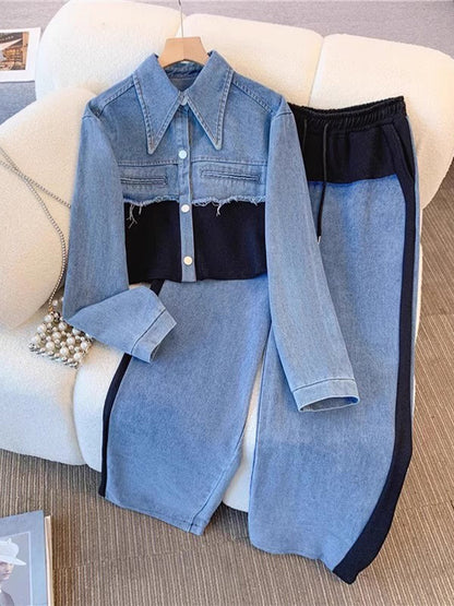 Holbrook | Cropped Colorblock-jakke med Bukser med Vide Ben (Sæt)